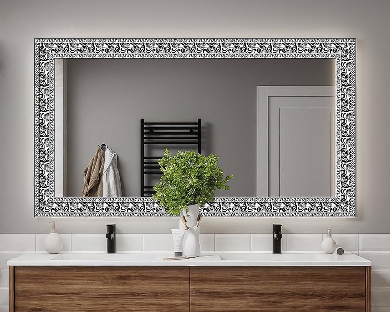 FLFK Mirror Border Peel and Stick - Black and White Wallpaper Borders Decal Trim Floral Pattern 4" x 240" - Image 5